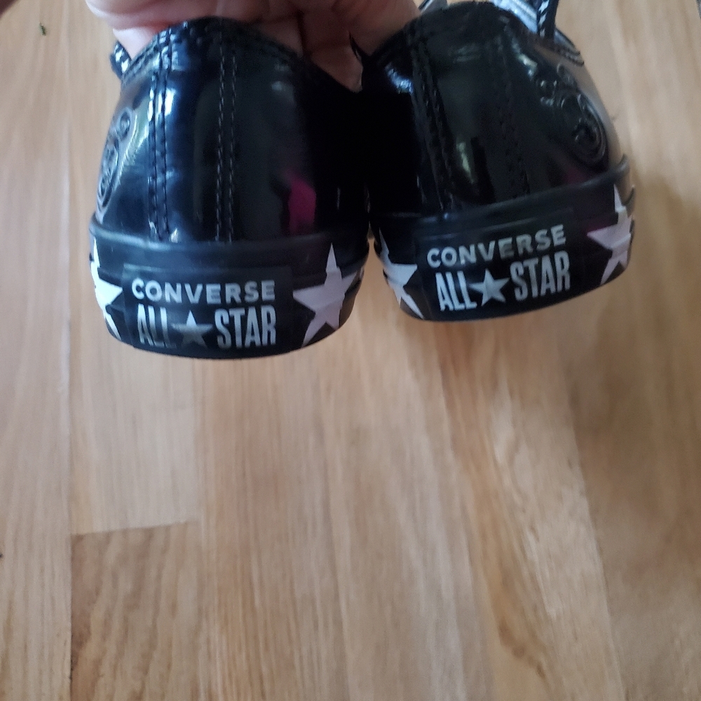 Converse Chuck Taylors X Miley Cyrus Black Star-Trim Patent Sneaker, Size 8.5 - Picture 6 of 8